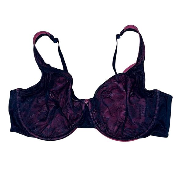 Cacique Navy Lace Hot Pink Underwire Bra,, 44DD - Picture 1 of 7